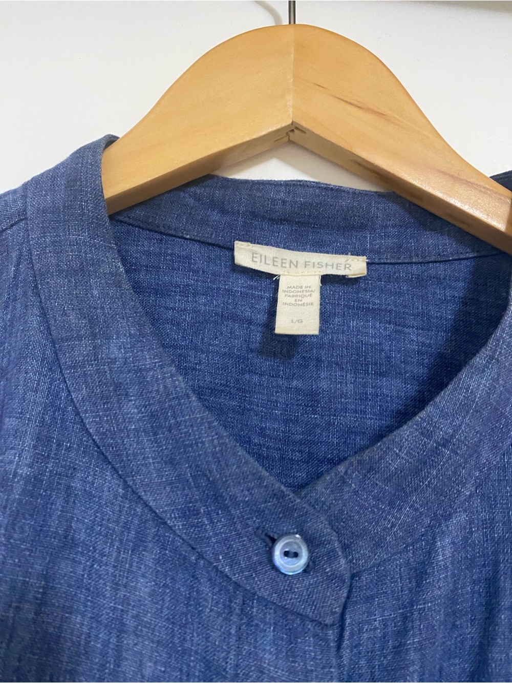 Eileen Fisher Washed 100% Organic Linen Delave Band Collar Shirt In Stone - Picture 11 of 15